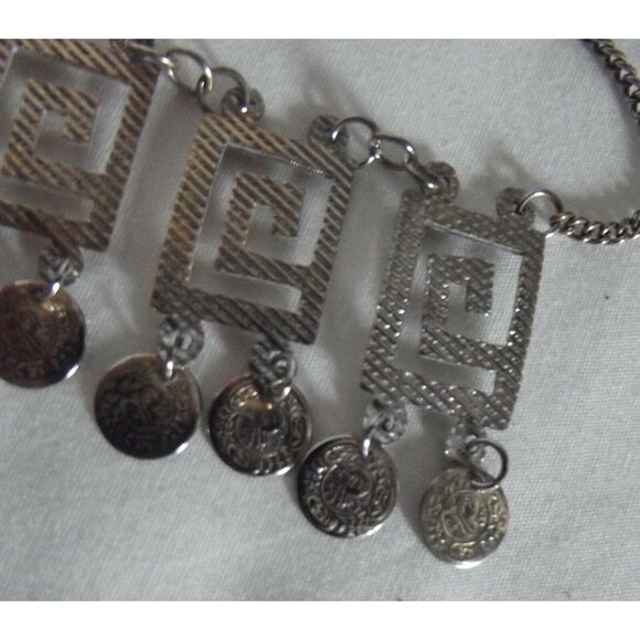 Necklace Vintage Textured Gold Tone Coin Choke rdangle Egypt belly dancer gypsy - Picture 9 of 10